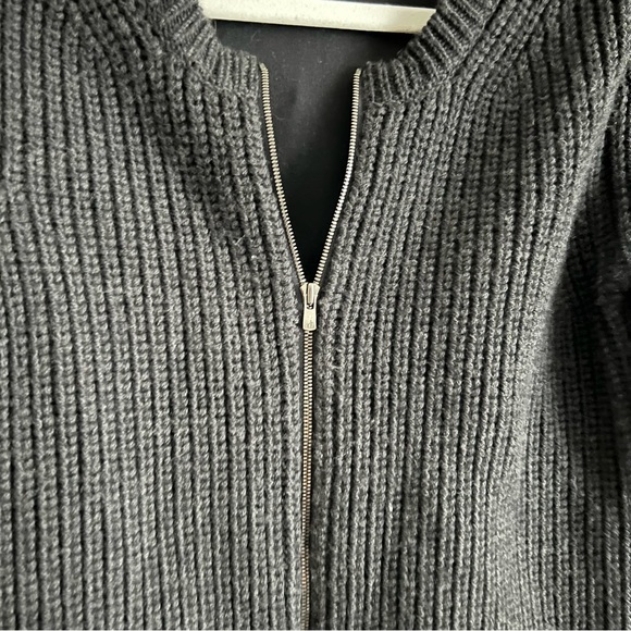 Theory Zip Up Wool and Leather Lambskin Sweater - Picture 3 of 9